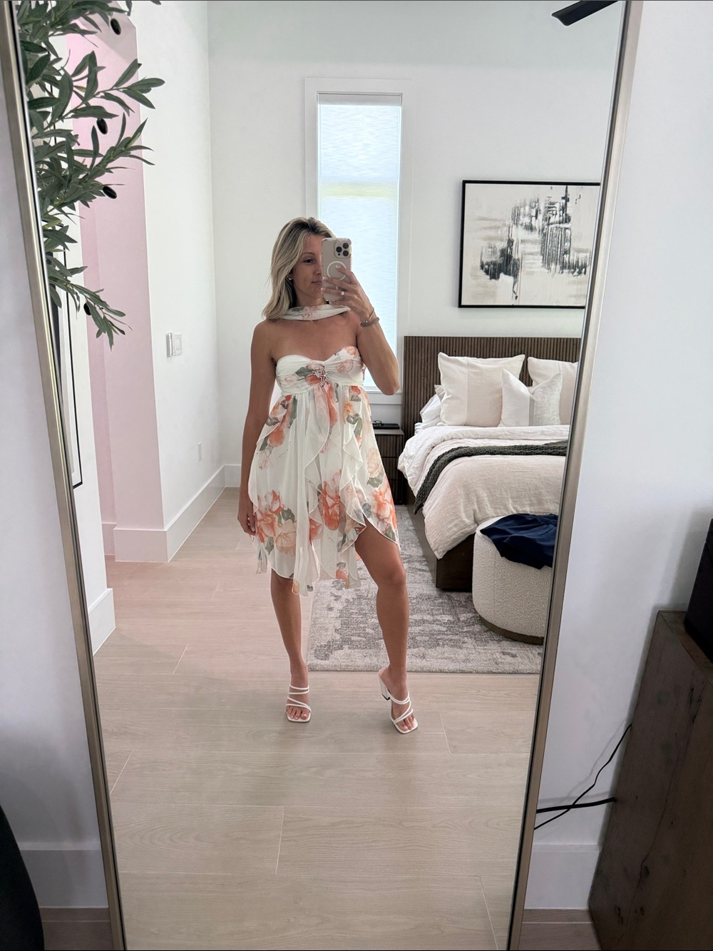 Strapless White Floral Sundress